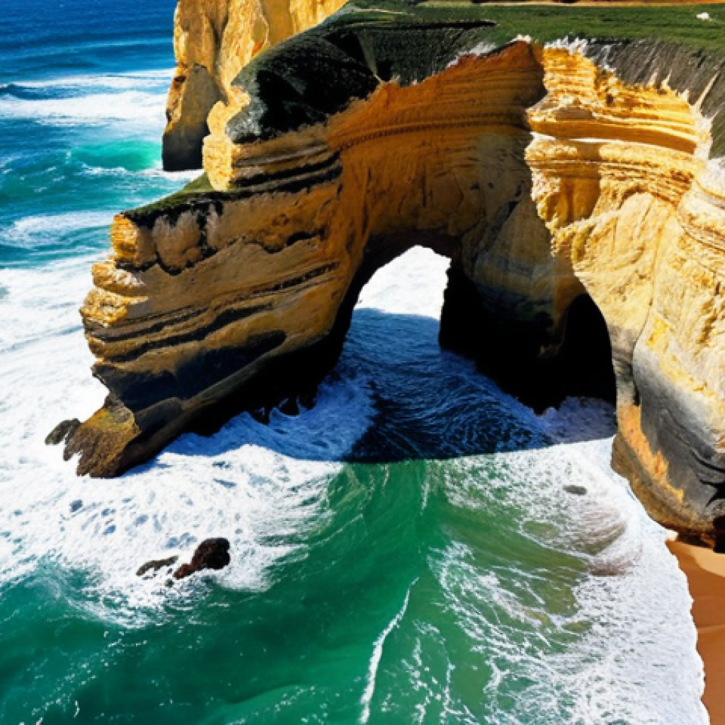 **

"Dramatic cliffs of the Rota Vicentina, Portugal, Atlantic coast, waves crashing, hiker on trail, sunny day, vibrant colors, sense of adventure, aerial view."

**