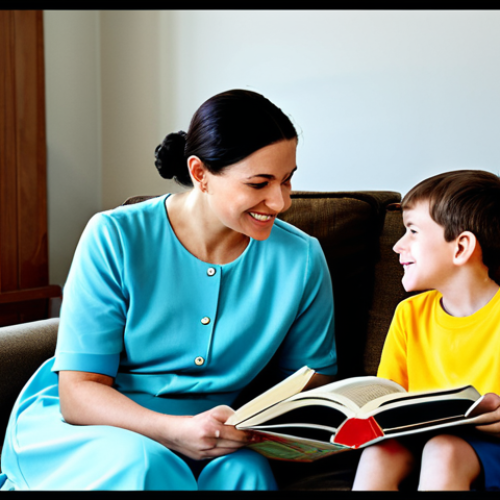 Home 25 A parent, fully clothed in modest, comfortable home attire, gently reads a physical storybook aloud to two children (one boy, one girl) aged approximately 6 and