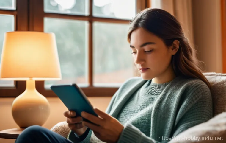 e북 플랫폼 - Image Prompt 1: The Cozy E-Reader Escape**