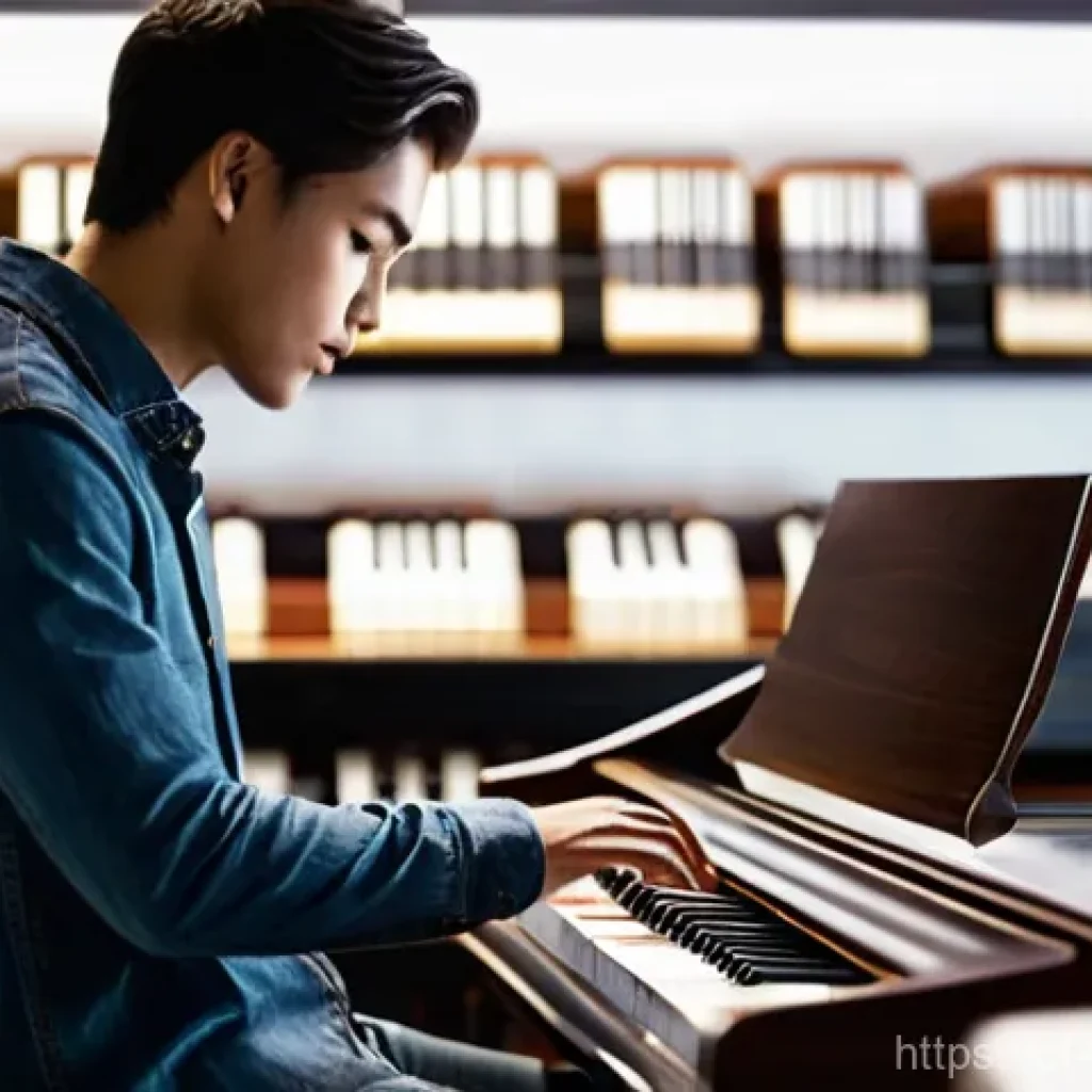 악기 추천 - **Prompt:** A young adult, approximately 20-25 years old, with a bright, focused expression, is gent...