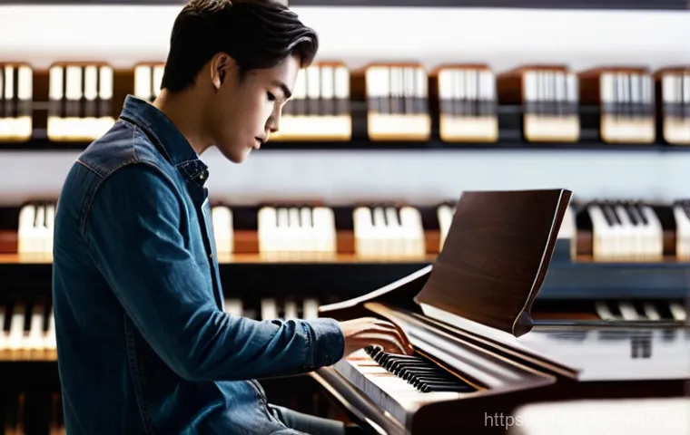 악기 추천 - **Prompt:** A young adult, approximately 20-25 years old, with a bright, focused expression, is gent...