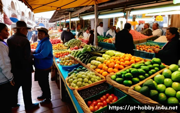 맛집 여행 - **Vibrant Portuguese Market Scene**: A wide-angle, bustling shot inside a traditional Portuguese foo...