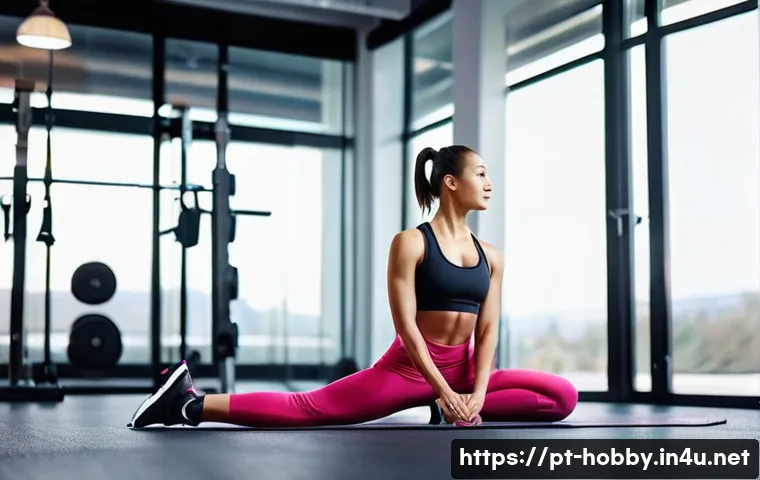 운동 후 스트레칭 - **Prompt 1: Relaxing Post-Workout Stretch**
    "A fit young woman, with a light sheen of sweat on h...