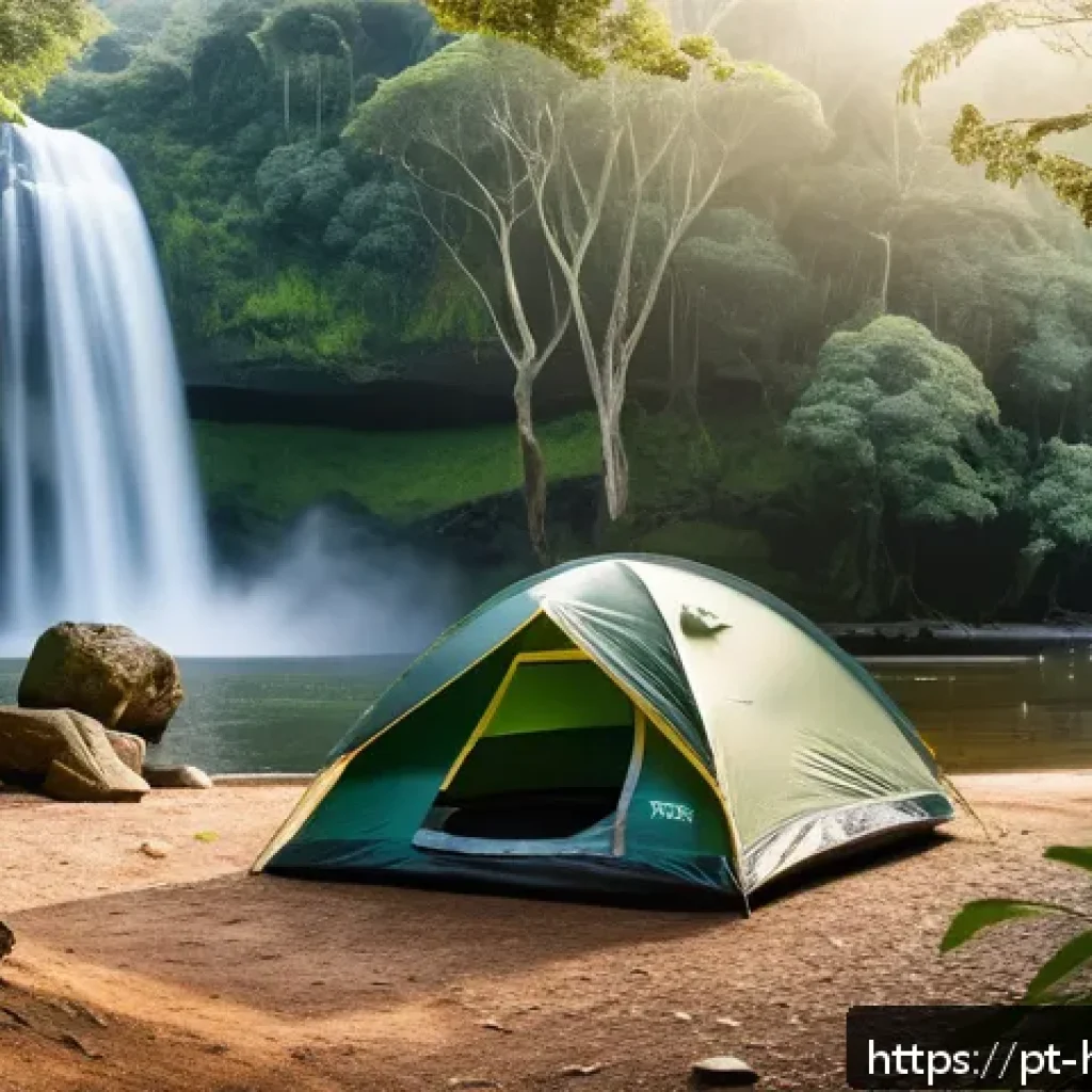 캠핑 여행지 - A serene camping scene at Serra da Canastra National Park, Brazil, showcasing a small family tent pi...