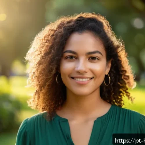 인물 사진 촬영 - A natural outdoor portrait of a young Brazilian woman in her late 20s, standing in a lush park durin...